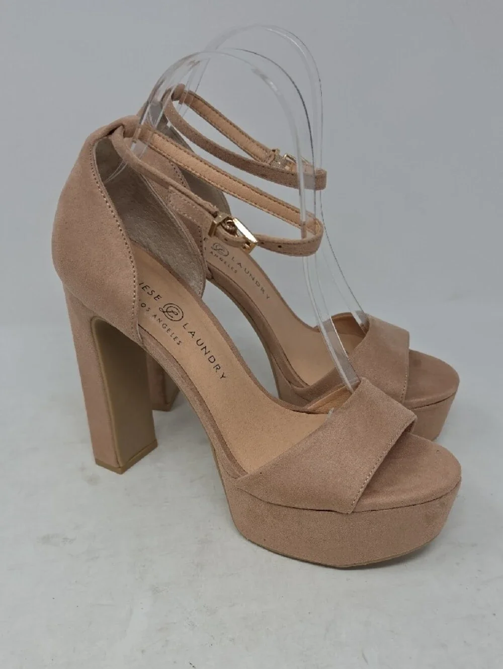 Chinese Laundry Taupe Suede Platform Ankle-Strap Heels 7.5
